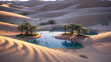 Palm Trees in Desert Oasis Reflecting Sky Creating a Serene Landscape photo