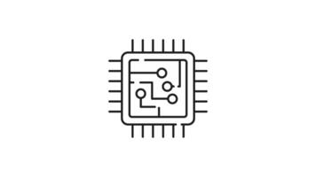 Cpu chip icon animation. Cpu chip animation showing microchips processing power, suitable for technology concepts, computer graphics, educational videos, and presentations. Animated outline icon video
