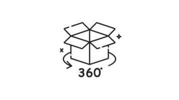 360 view icon animation. 360 view icon showing an open box with a 360degree view for custom designs, ideal for product presentations and packaging mockups. Motion graphic video