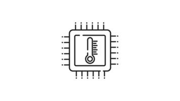 Cpu heat icon animation. Cpu heat animation microchip thermometer depicts rising temps. Suitable for tech concept designs, digital cooling system graphics, and IT projects. Animated outline icon video