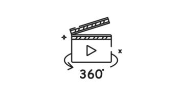 Virtual cinema icon animation. Virtual cinema icon ideal for immersive experiences. 360 degree clapperboard for tech presentations, VR applications, and entertainment projects. Motion graphic video