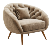 Upholstered Tub Chair with Button Tufting and Cushion on a Transparent Background Image png