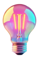 Illuminated Lightbulb Glowing with Iridescent Colors on a Transparent Image png