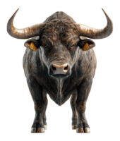 Majestic Bull With Curved Horns and Identification Tags on Transparent Background Image png