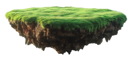 Floating Island with Lush Green Grass and Rocky Underside on a Transparent Image png