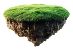 Floating grassy island image on a transparent background png