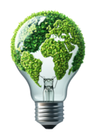 Earth Made of Green Leaves inside a Lightbulb on a Transparent Background Image png