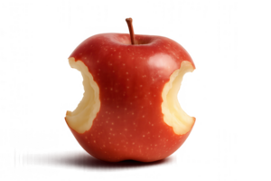 Red apple with two bites on transparent background png