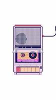 Vintage cassette tape playing inside retro player recorder 2D cartoon vertical animation. 90s audio playback. Old school sound device animated flat colorful object 4K isolated on white video