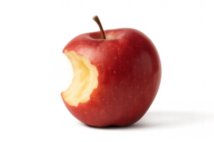 Red apple with missing bite on transparent background png