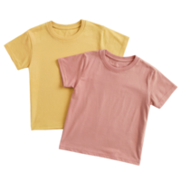 Two kids t shirts yellow and pink isolated on transparent background, png