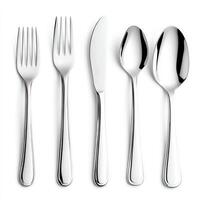 Set of elegant silver cutlery on white background. photo