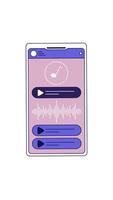 Music app interface with audio waveform 2D cartoon vertical animation. Phone sound visualizer. Smartphone screen with playlist play buttons animated flat colorful object 4K isolated on white video