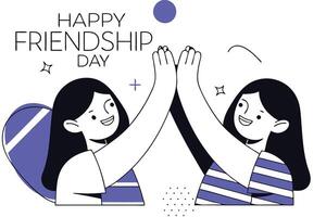Joyful illustration of two friends celebrating with arms raised high in a cheerful design vector