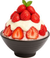 A bowl of strawberries and cream in a black bowl png