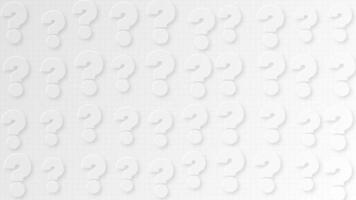 Clean white minimalist background with a gently moving array of question marks on a light grid pattern. Subtle yet conceptually rich animation. video