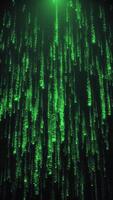 Matrix style futuristic background with cascading streams of green digital code with glitch effect. Cybersecurity and hacking concept. Full HD and looping vertical cyber technology background. video
