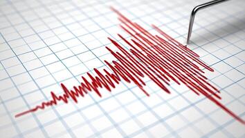 A close-up of a seismograph recording an earthquake. The needle draws red lines on the paper, indicating strong tremors photo