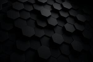 Abstract 3D background, hexagonal pattern of black hexagons. Geometric design with shadows and volume. photo
