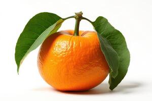 Fresh mandarin orange with green leaves on a white background isolated product photography photo