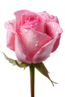 Capturing the beauty of single pink rose adorned with glistening dew on a transparent background png