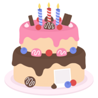 Two Tier Birthday Cake with Candles and Sweets png