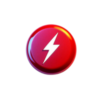 Red button with lightning bolt on transparent background png