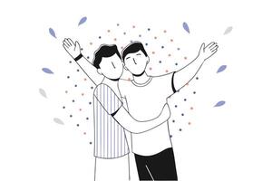 A heartwarming illustration depicting two male figures embracing in a friendly hug symbolizing brotherhood and close friendship vector