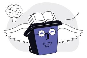 Green Garbage Bin Character with Wings Smiling Brightly Representing Eco-Consciousness and Fun Ways to Promote Recycling in Communities vector