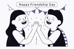 Joyful illustration of two smiling friends engaging in a friendly handshake vector