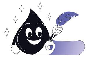 A cartoon character holding a feather and a roll of paper vector