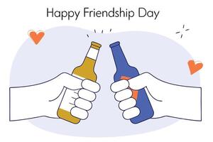 Two hands holding green bottles or cans graphic design artwork vector