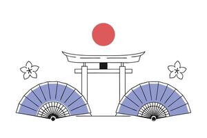 Japanese flag with torii gate and fans vector