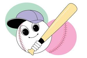 A cartoon baseball with a bat and a cap vector