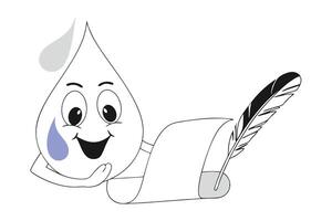 A cartoon water drop holding a quill and writing vector