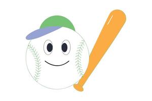 A cartoon baseball with a cap and bat vector