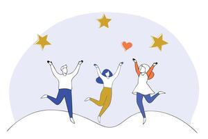 Joyful friends celebrating friendship day with a dynamic jump design vector