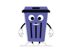 Green Garbage Bin Character with Wings Expressing Joy and Encouraging Recycling Awareness in an Engaging and Friendly Visual Style vector