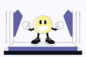 Cute Smiley Cartoon Character With Yellow Round Eyes And Big Smile For Positive Branding vector