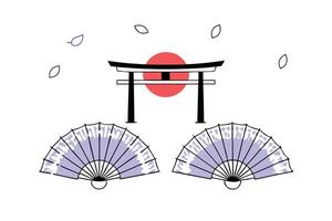 Japanese fan and tori gate vector