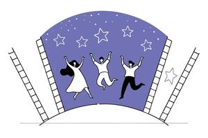 Joyful friends leaping high a vibrant design featuring a happy group of people jumping with excitement vector