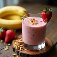 Strawberry Banana Smoothie with Granola and Fresh Fruit photo
