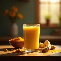 Golden Milk Drink with Turmeric and Ginger Preparation photo