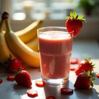 Making Strawberry Banana Smoothie with Fresh Fruits photo