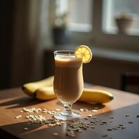 Serving Smoothie with Banana and Oats on Table photo