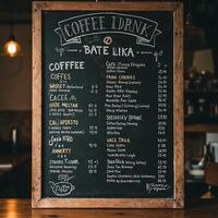 Coffee Menu Chalkboard Display in Cafe photo