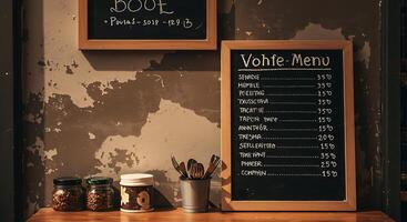 Menu Board at Local Eatery with Rustic Decor photo