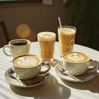 Enjoying Coffee Drinks Latte Art and Iced Beverages photo
