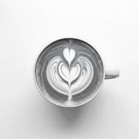 Latte Art in Cup Top View on White Background photo
