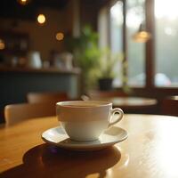 Enjoying Coffee in Cafe with Soft Sunlight photo